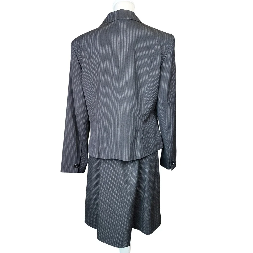 Worthington Pinstripe Skirt Suit Set Womens 12 Gray A-Line Office Business Work